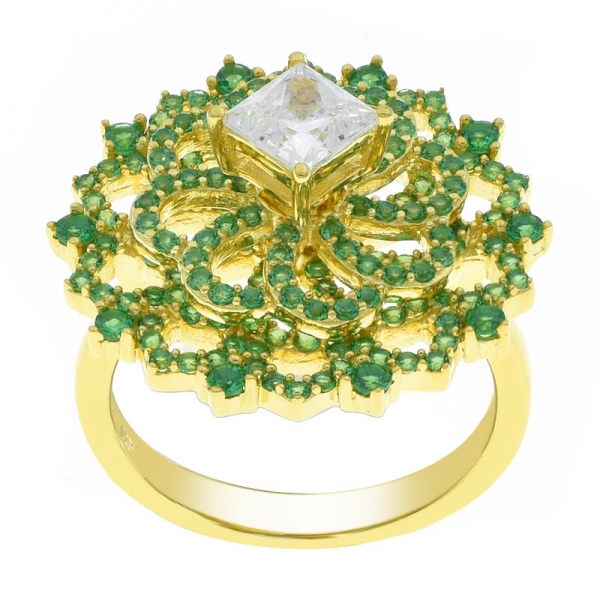 China 925 Silver Spinning Ring With Green Nano & White CZ 