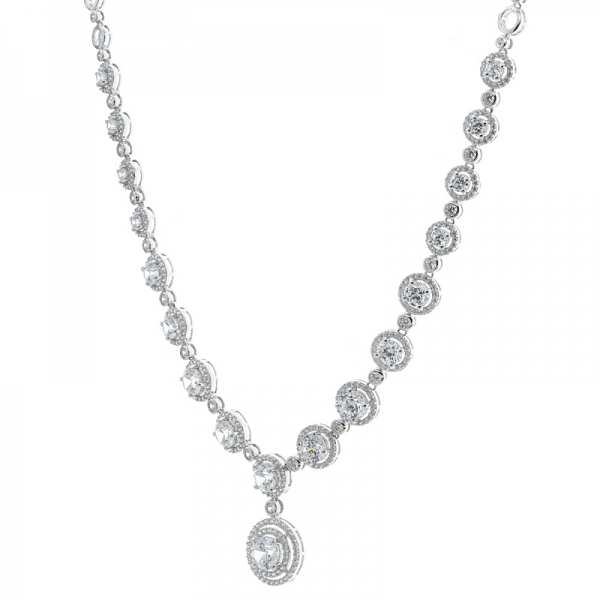 China 925 Sterling Silver Double Halo White CZ Necklace 