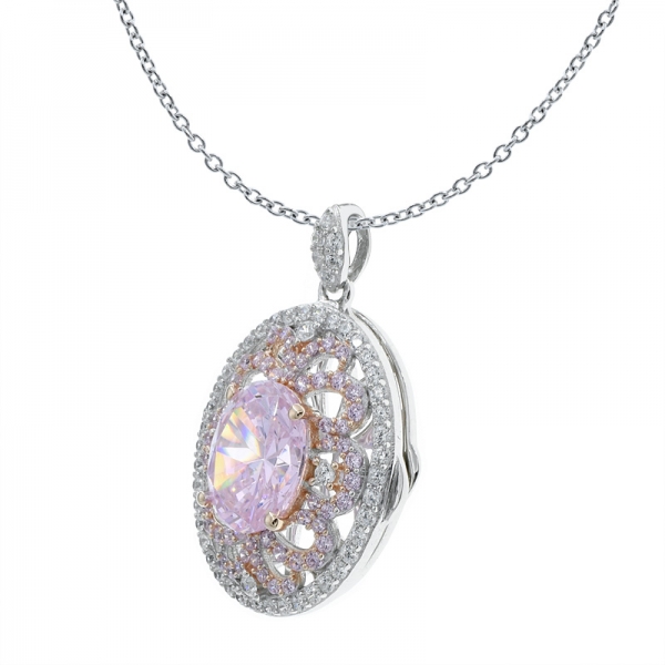 Diamond Pink CZ 925 Sterling Silver Locket Jewelry Pendant 