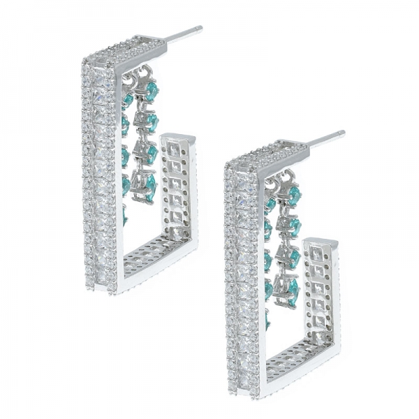 925 Sterling Silver Unique Handmade Earrings With Paraiba & White CZ 