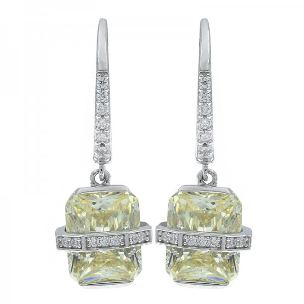 925 Sterling Silver Diamond Yellow CZ Hinge Earrings 