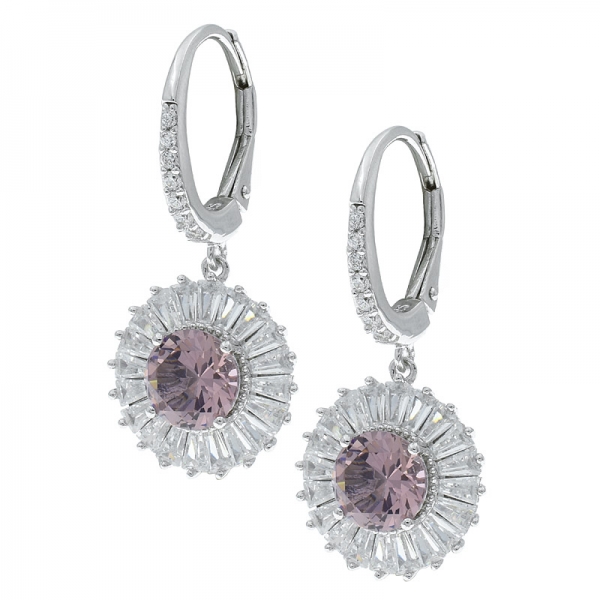 925 Sterling Silver Unique Flower Baguette Earrings With Morganite Nano 