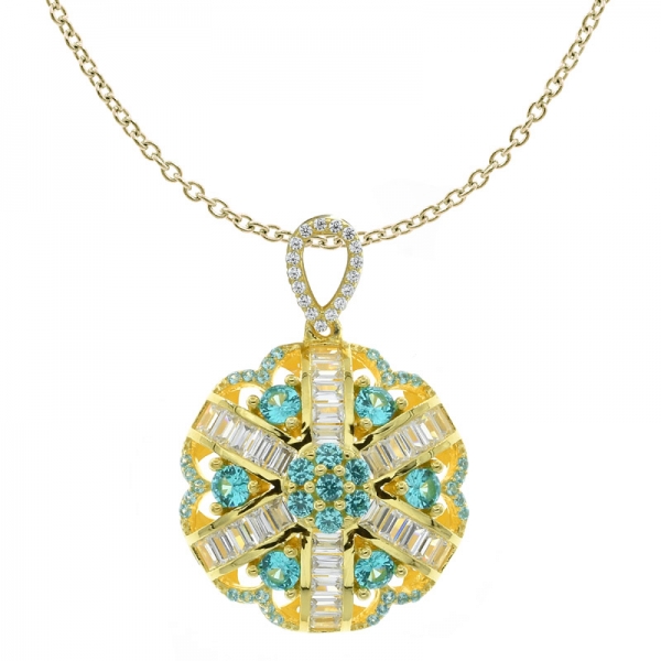 925 Nice Handcrafted Flower Pendant With Paraiba Color Stones 