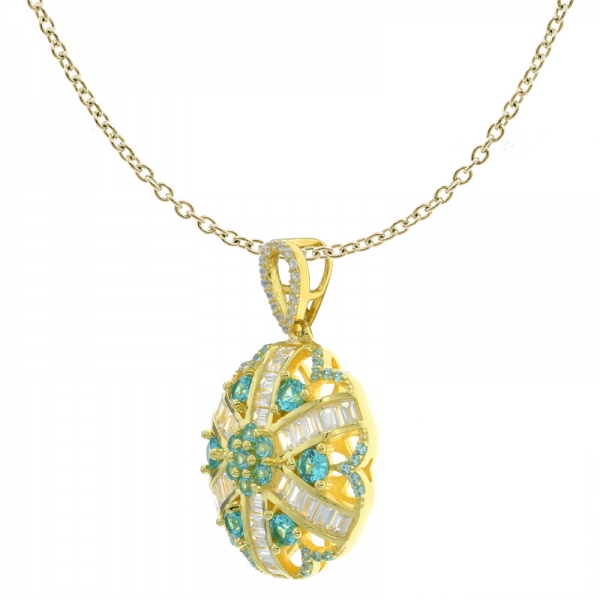 925 Nice Handcrafted Flower Pendant With Paraiba Color Stones 