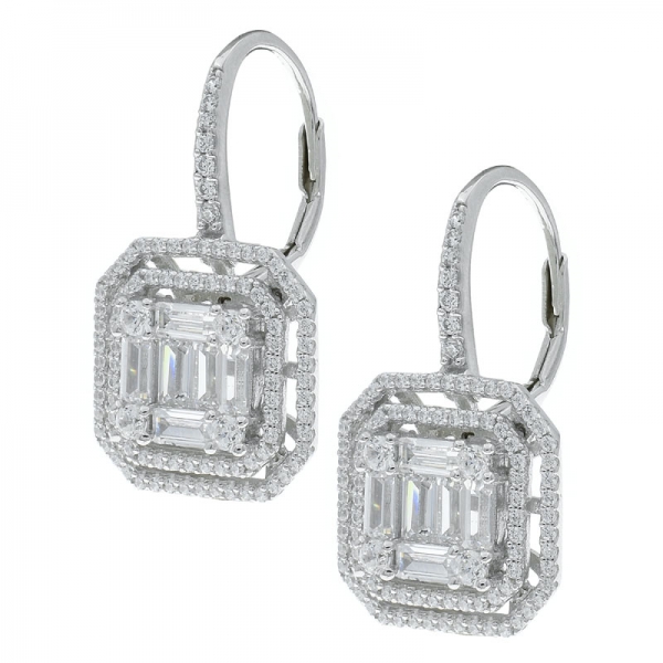 925 Sterling Silver Double Halo White CZ Jewelry Ladies Earrings 