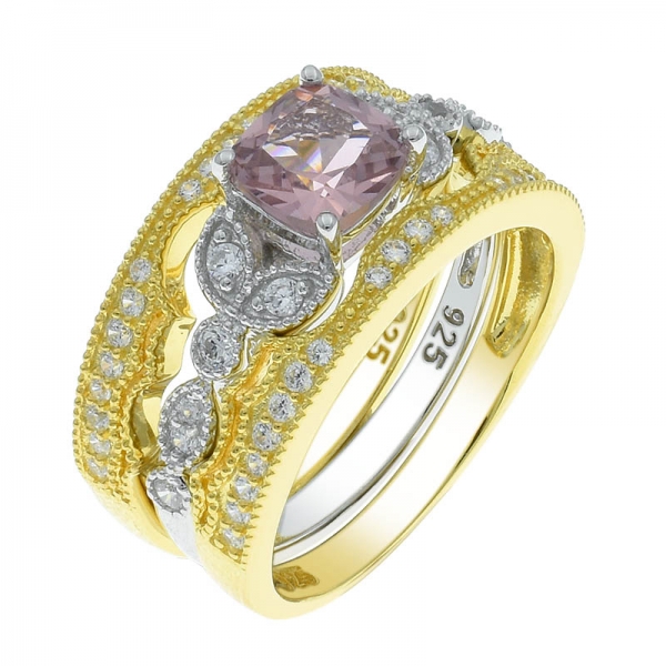 925 Silver Two Tone Plated Ring Set Jewelry With Morganite Nano 