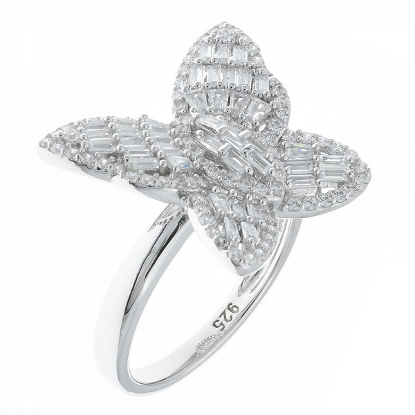 925 Sterling Silver Butterfly Ring Jewelry With Clear Stones 