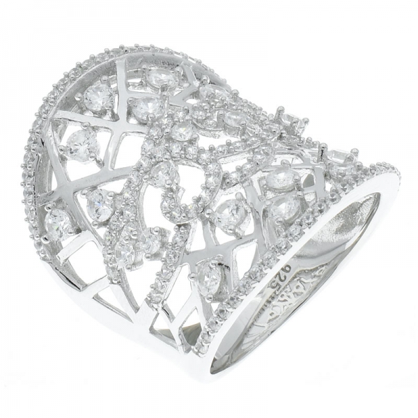 Fancy Handcrafted 925 Sterling Silver Filigree White CZ Ring 