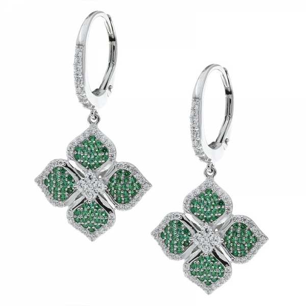 925 Sterling Silver Green Nano Clover Jewelry Earrings 