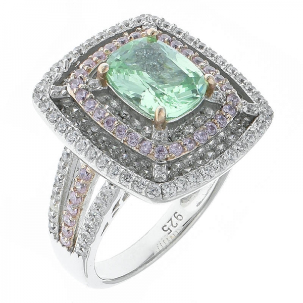 925 Sterling Silver Green Corundum Jewelry Ring 