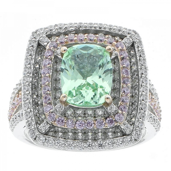 925 Sterling Silver Green Corundum Jewelry Ring 