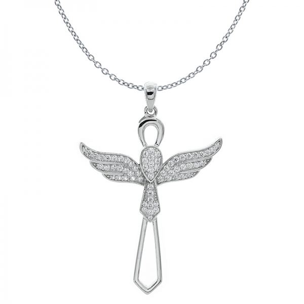 925 Sterling Silver Wing Cross Angel Pendant 