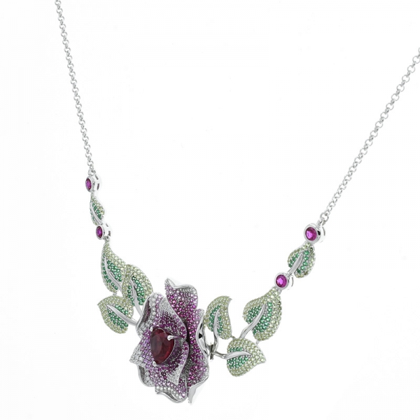 Splendour Jewelry 925 Sterling Silver Rose Necklace 