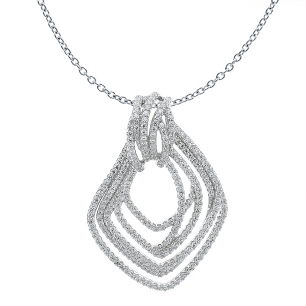 Fancy 925 Sterling Silver Multi Lines Pendant With Clear Stones 