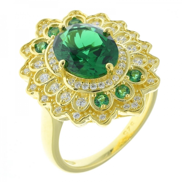 925 Sterling Silver Gold Plated Lace Flower Ring Jewelry 