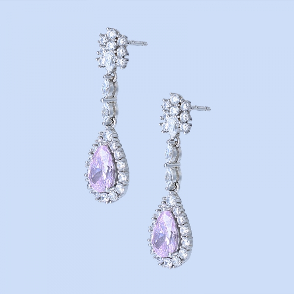 925 Sterling Silver Drop Pear Shape Floral Jewelry Earrings 