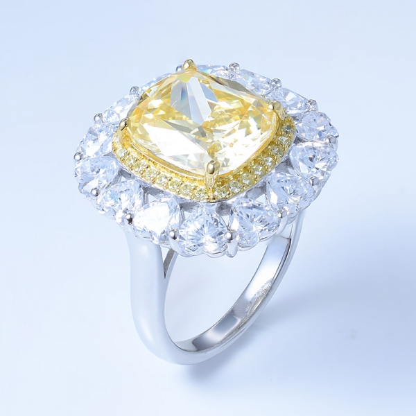 925 Sterling Silver Sun Flower Jewelry Ring With Diamond Yellow CZ 