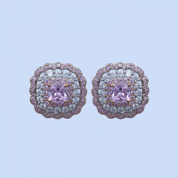 925 Silver Lace Flower Jewelry Set With Cushion Shape Diamond Pink CZ 