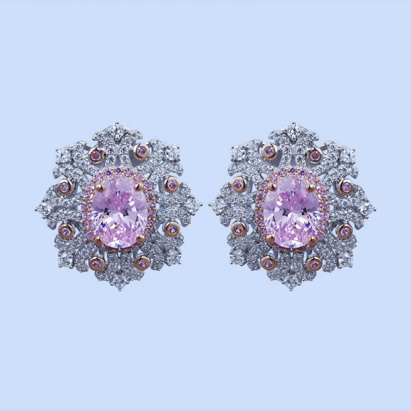 925 Sterling Silver Snow Flake Diamond Pink Jewelry Set 