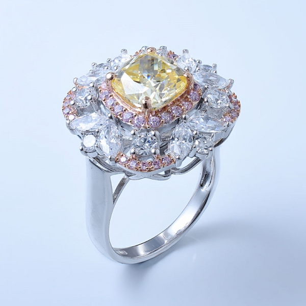 925 Sterling Silver Flower Jewelry Set With Diamond Yellow CZ 