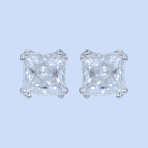 925 Sterling Silver Solitaire Square Diamond Earrings Stud 