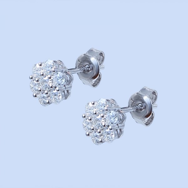 925 Sterling Silver Flower Cluster Bridal Earrings 