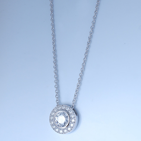 925 Sterling Silver Halo Bridal Jewelry Necklace 