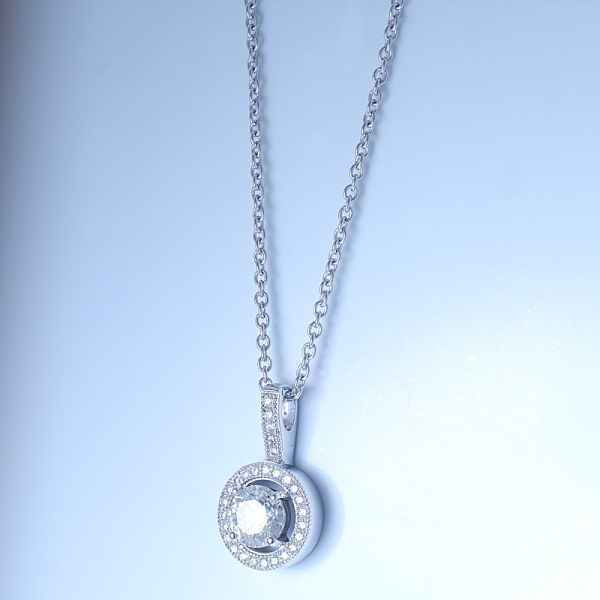 925 Sterling Silver Halo Pendant Necklace For Women 