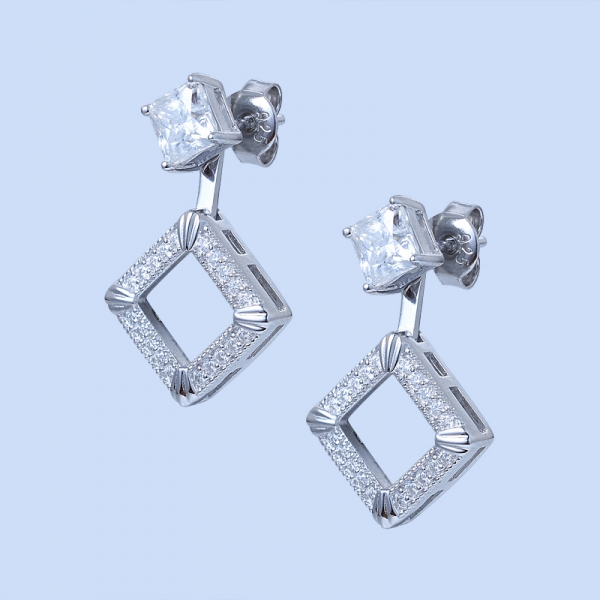 925 Sterling Silver Convertible Square Jewelry Earrings 