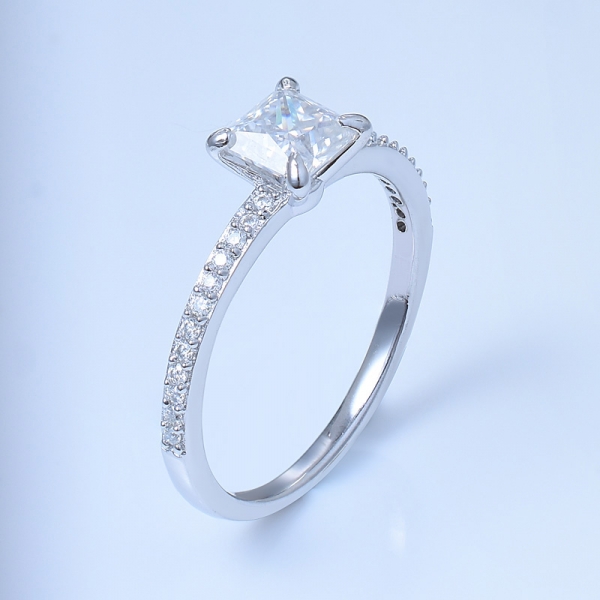 925 Sterling Silver Pave Engagement Ring With Square Shape White CZ 