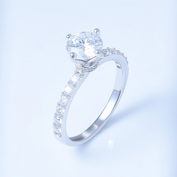 925 Sterling Silver Pave Engagement Ring With Round Shape White CZ 