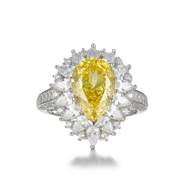 925 Sterling Silver Pear Shape Diamond Yellow Jewelry Ring 