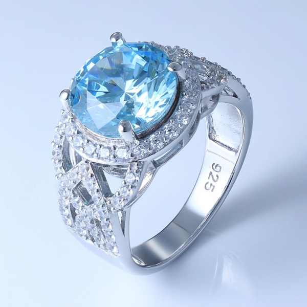 925 Sterling Silver Ring With Clear Aqua CZ For Women 