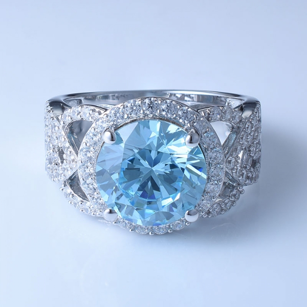 925 Sterling Silver Ring With Clear Aqua CZ For Women 