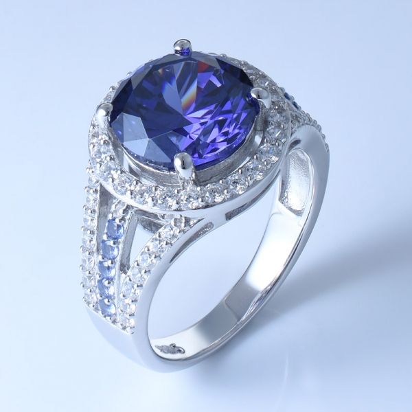 925 Sterling Silver Stylish Ring With White CZ/Tanzanite CZ 