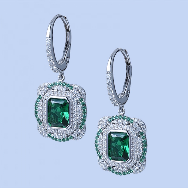 925 Sterling Silver Classical Earrings With Clear Green Nano/Diamond Pink CZ 