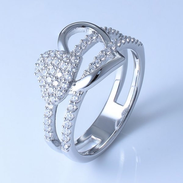 925 Sterling Silver Double Heart-shaped Ring With White CZ 