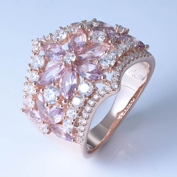 925 Sterling Silver Graceful Flower Ring With Morganite Nano 