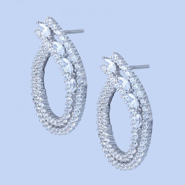 925 Sterling Silver Hoop Earrings With White CZ 