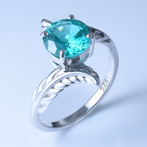 925 Sterling Silver Lovely Leaf Shaped Ring Setting With Paraiba YAG 
