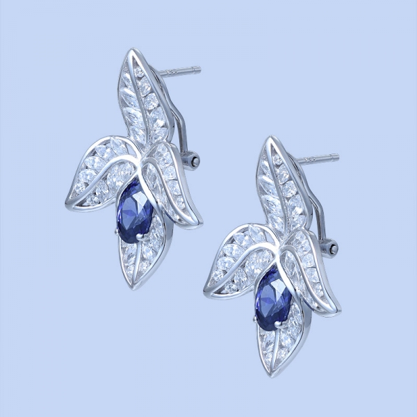 925 Sterling Silver Four-Leaf Combination Shape Earrings With Tanzanite CZ 