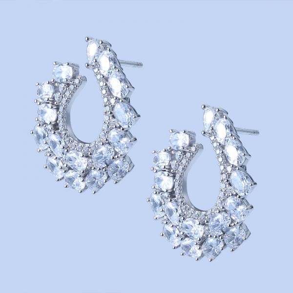 925 Sterling Silver Hoop Earrings With Brilliant White CZ 