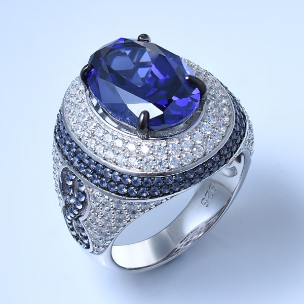 925 Sterling Silver Luxurious Ring With Tanzanite CZ 