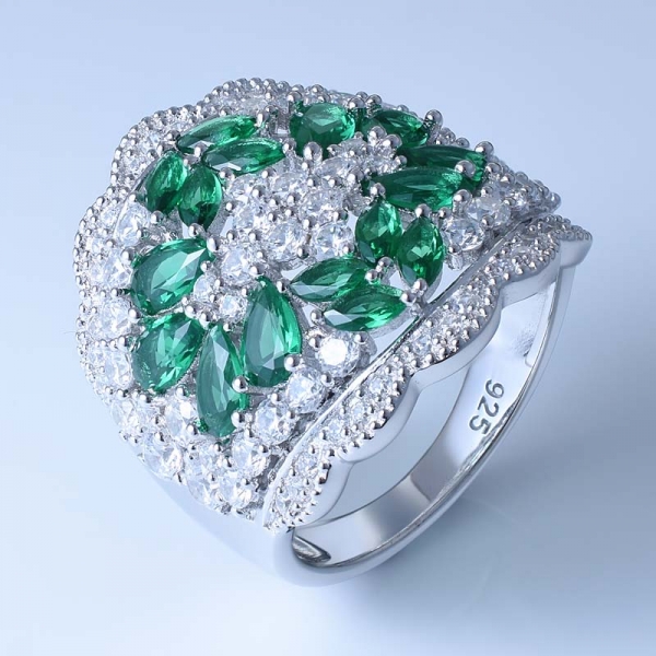 925 Sterling Silver Fashion Women Ring With Green Nano 