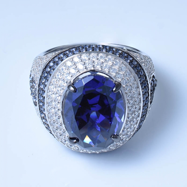 925 Sterling Silver Luxurious Ring With Tanzanite CZ 