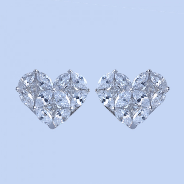 925 Sterling Silver Heart-Shaped Earrings With White CZ 