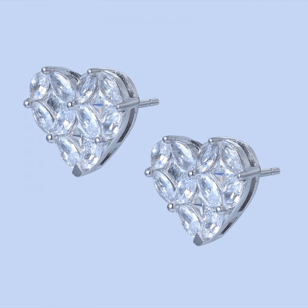 925 Sterling Silver Heart-Shaped Earrings With White CZ 