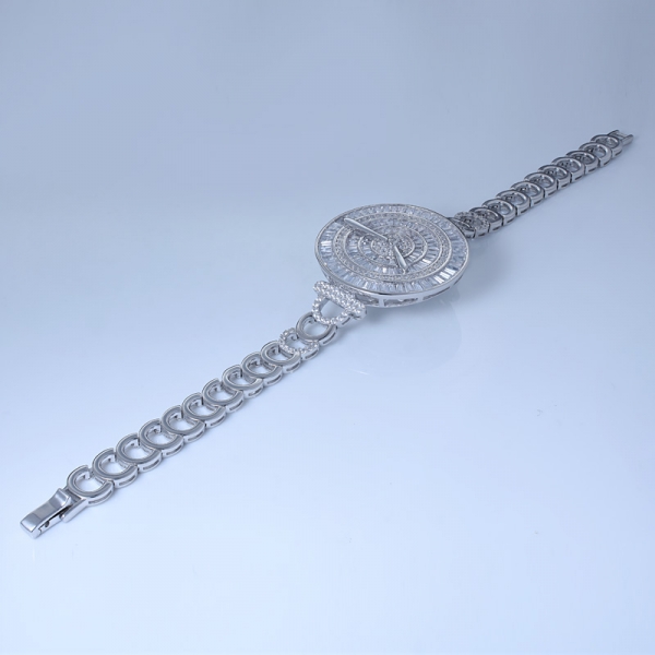 White Cubic Zirconia Rhodium Over Sterling Silver Diamond Watch Bangle Bracelet 