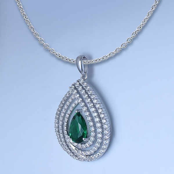 3ct Colombian Emerald Pear Cutting Rhodium Over Silver Pendant 