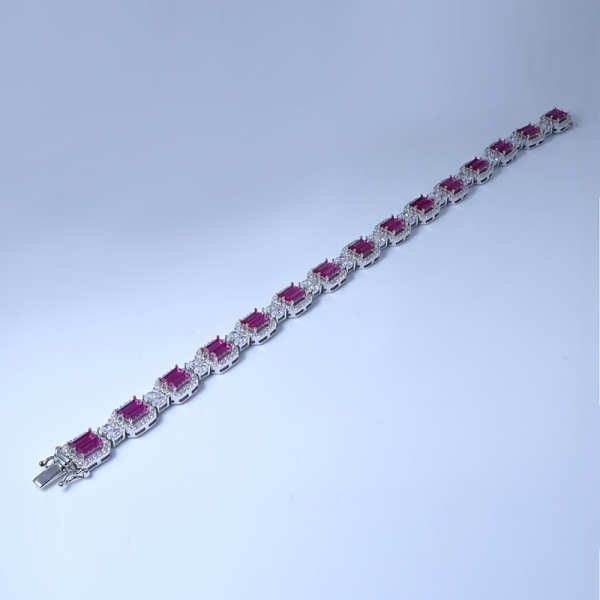 Lab Red Ruby With Cubic Zirconia Rhodium Over Sterling Silver Bracelet From China Factory 